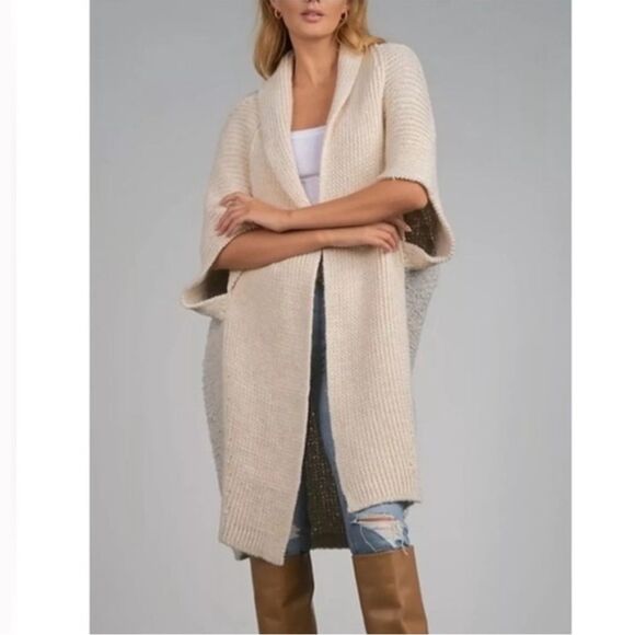 Elan Thick Knit Two Toned Short Dolman Sleeves oversize cardigan size small - Picture 1 of 12